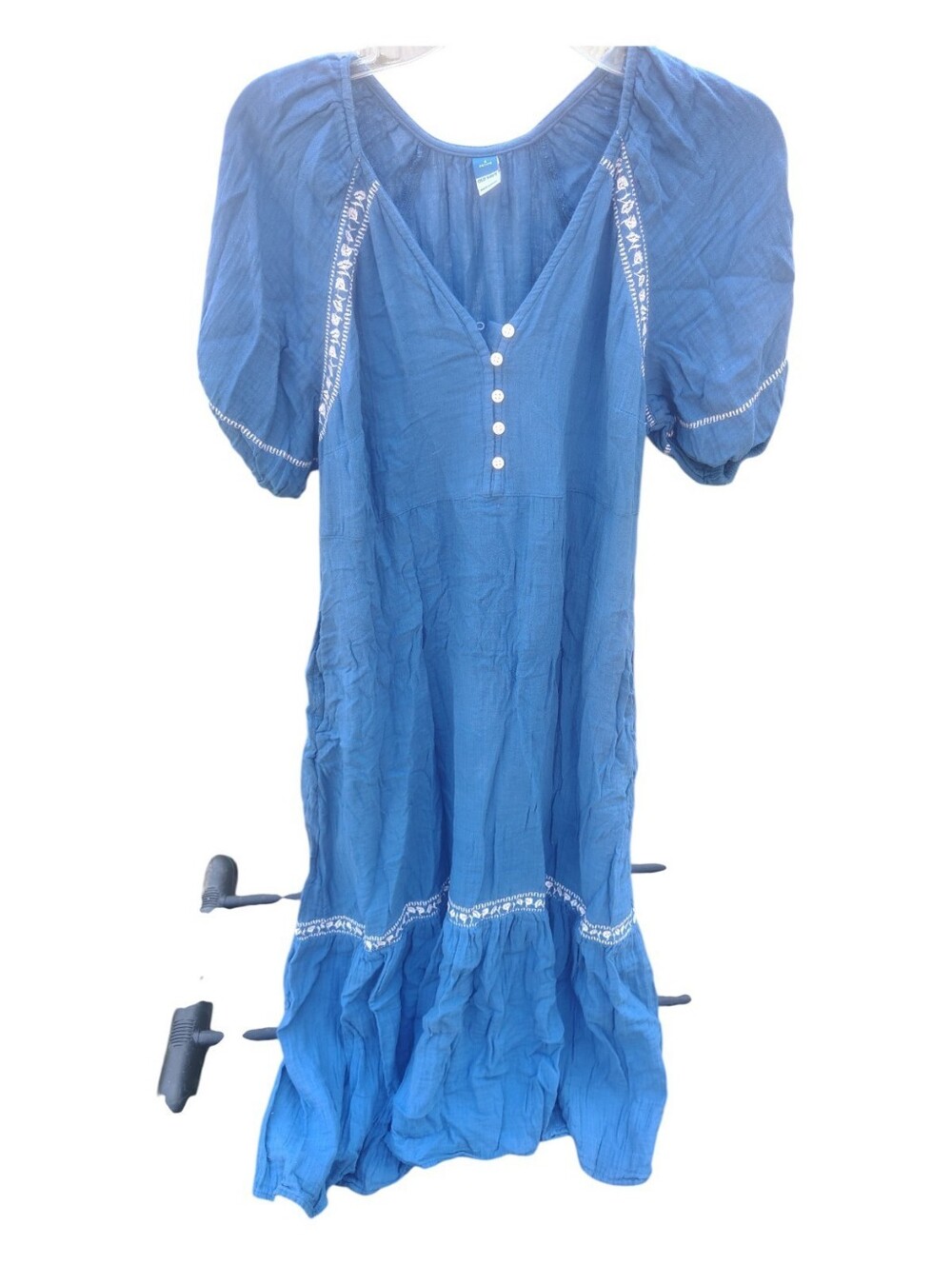 Old Navy Blue Puff-Sleeve Maxi Dress with Button Bodice